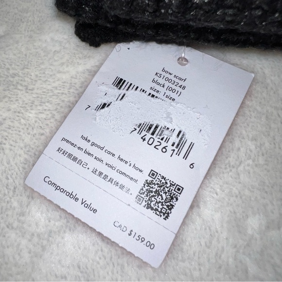 Kate Spade Black Wool Metallic Blend Velvet Bow Scarf New With Tag - Picture 5 of 10